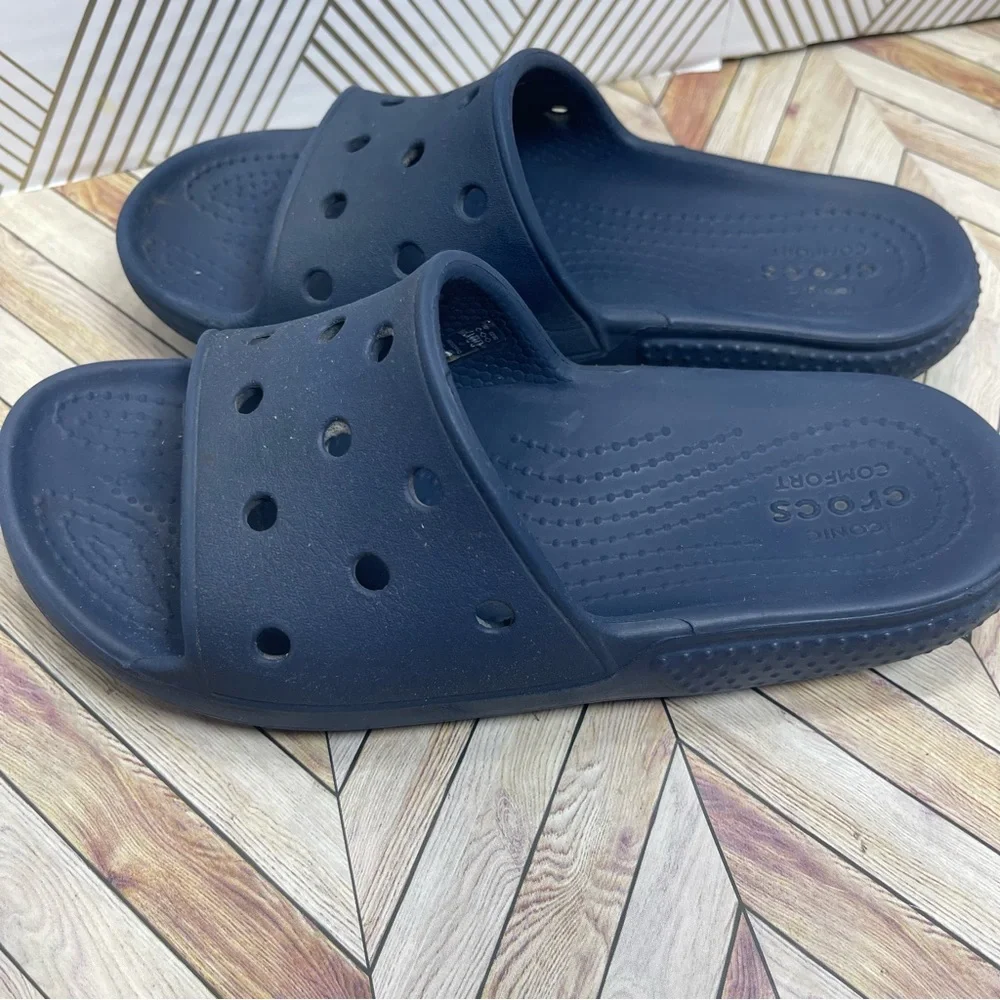 CROCS Navy iconic comfort rubber slides shoes sandals‎ size 1 kids youth sb4 - Picture 5 of 8